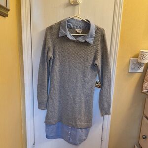 Artisan Ny Gray Long Sleeve Dress with Blue Collar